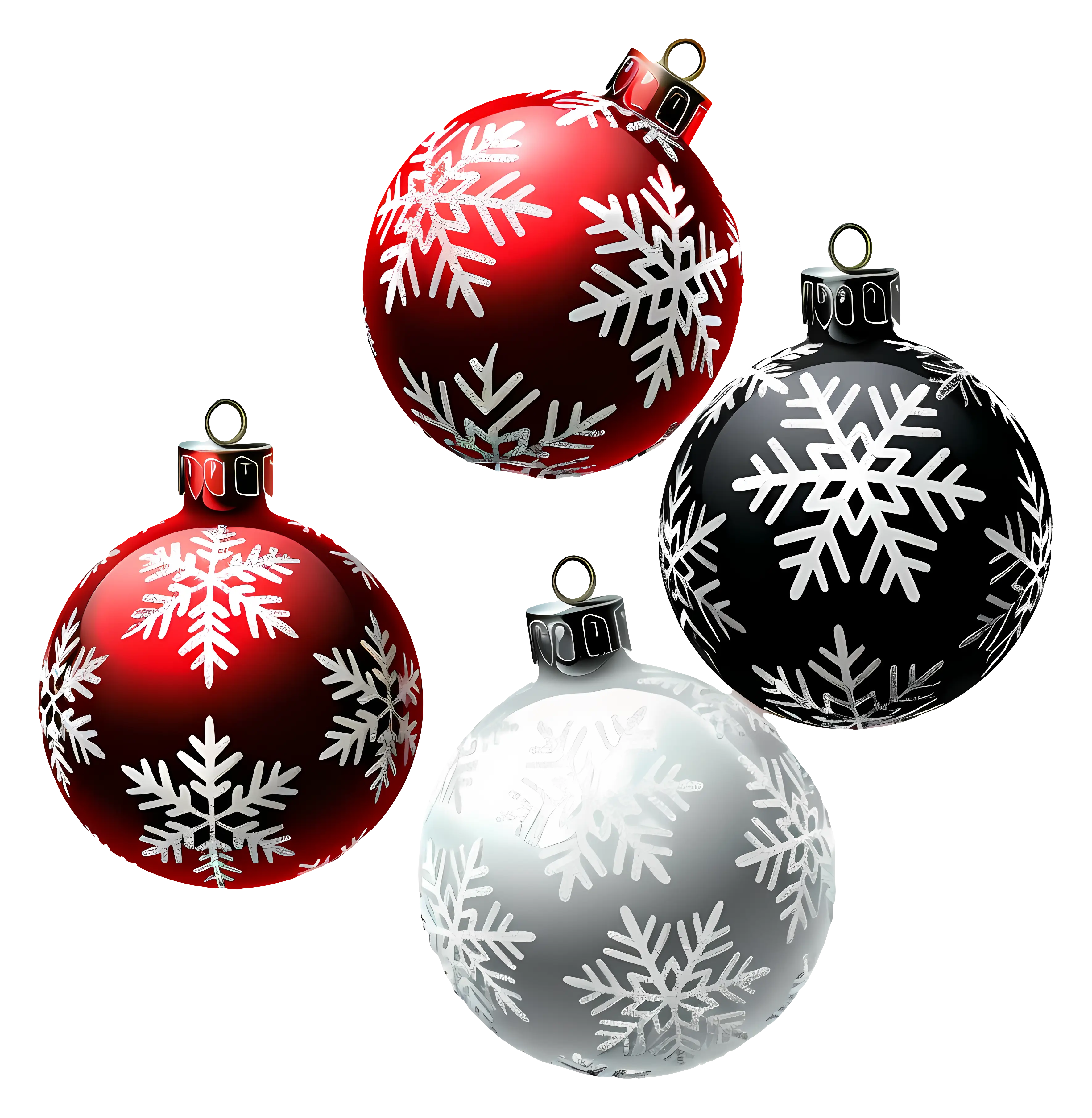 Red, Black, and White Christmas Ornaments with Snowflake Design