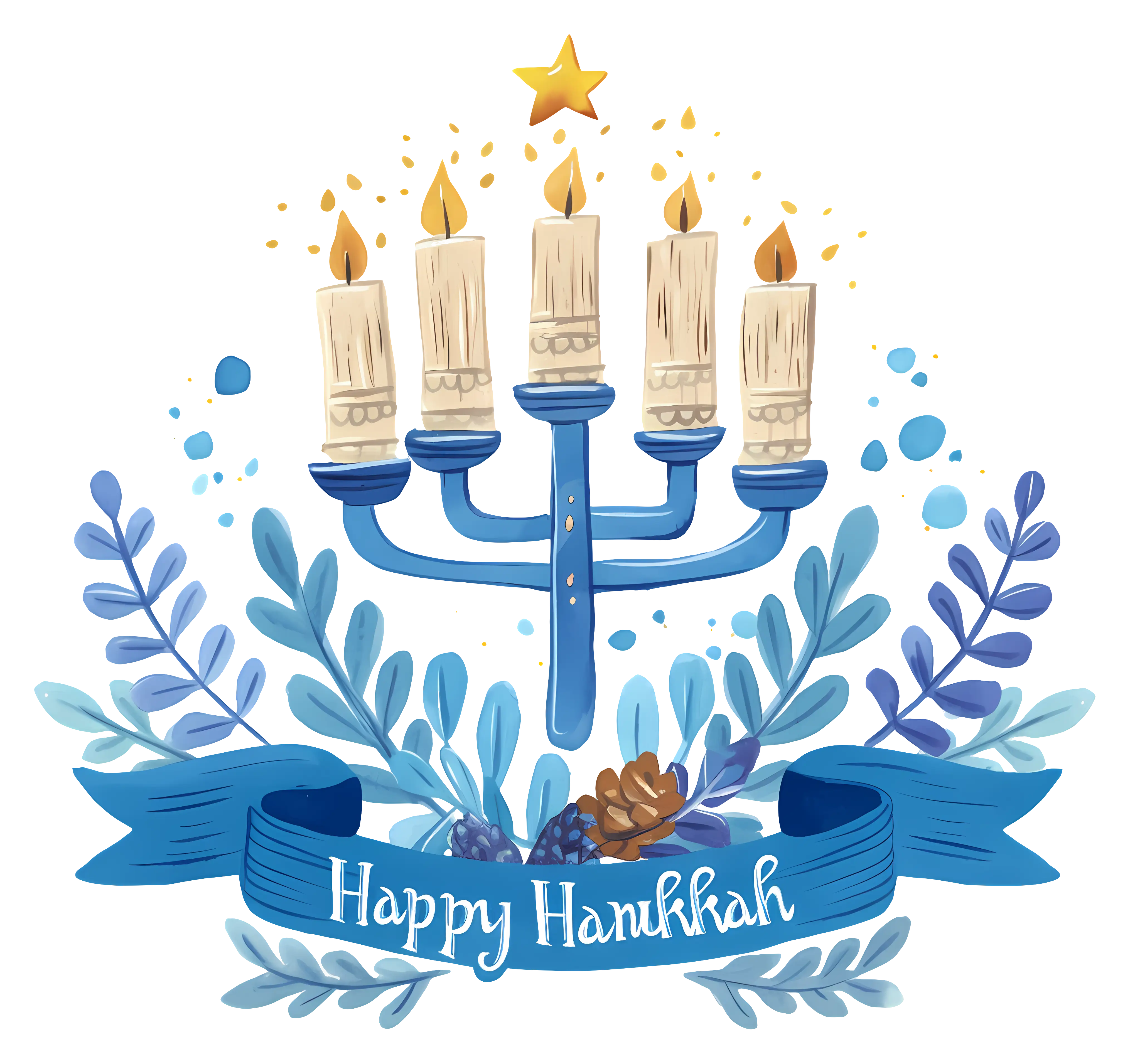 Hanukkah Menorah with Blue Decorations