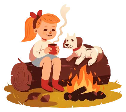 Girl and Dog Enjoying Campfire