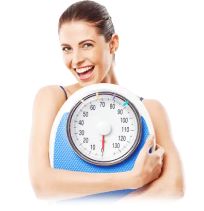 Happy Woman Holding Scale