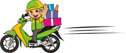 Cartoon Delivery Rider on Motorbike