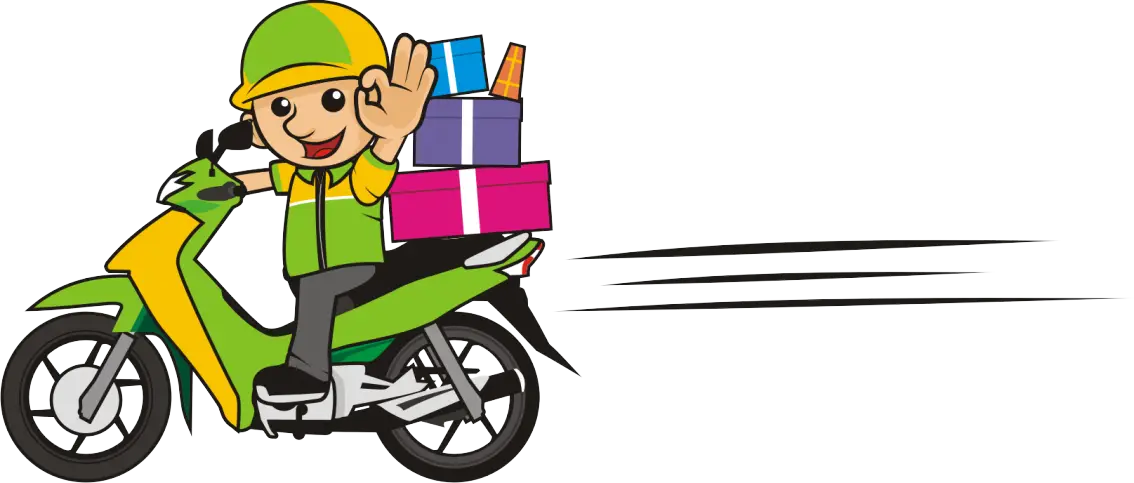 Cartoon Delivery Rider on Motorbike