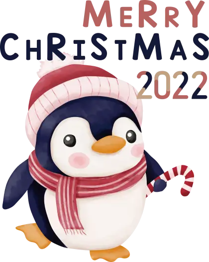 Adorable Penguin with Candy Cane and Scarf for Christmas 2022