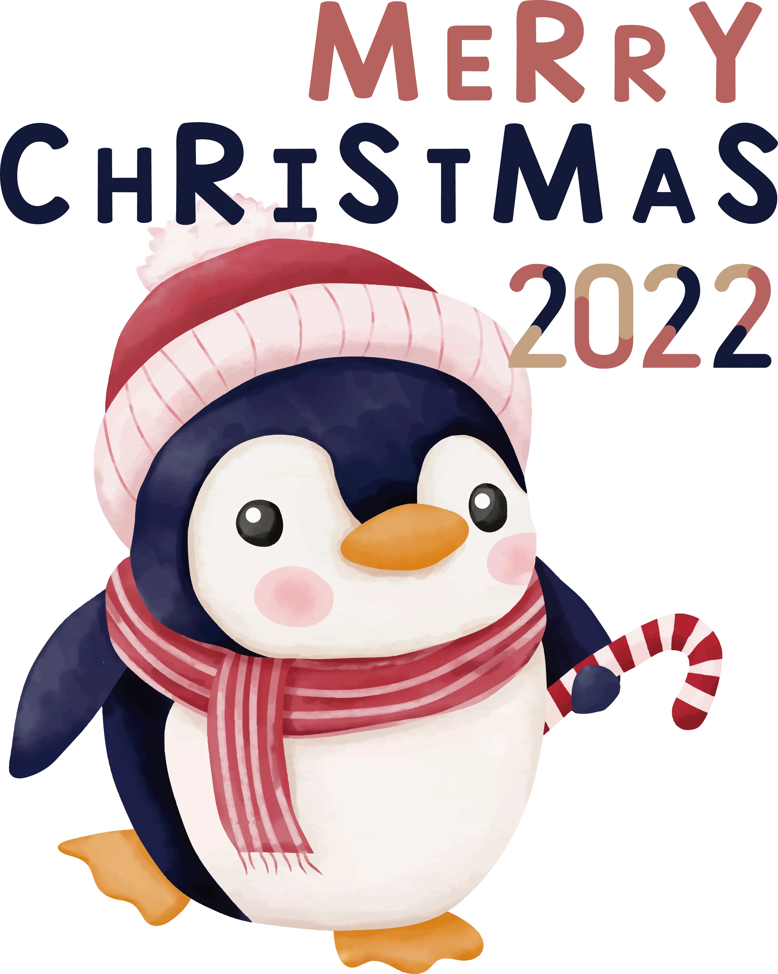 Adorable Penguin with Candy Cane and Scarf for Christmas 2022