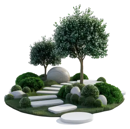 Beautiful Garden with Trees and Pathway