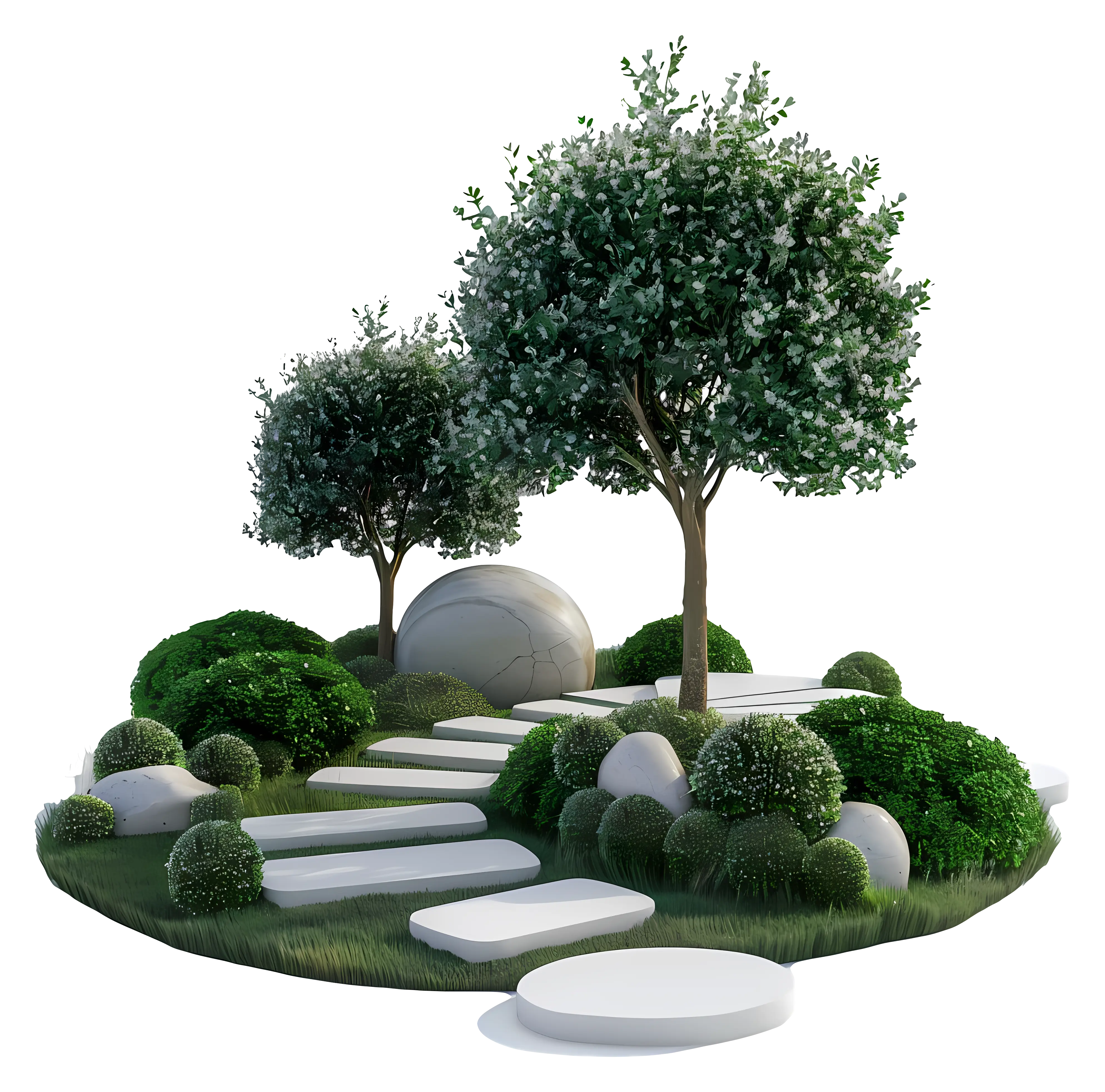 Beautiful Garden with Trees and Pathway