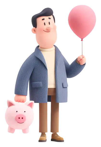 Man Holding Piggy Bank and Balloon
