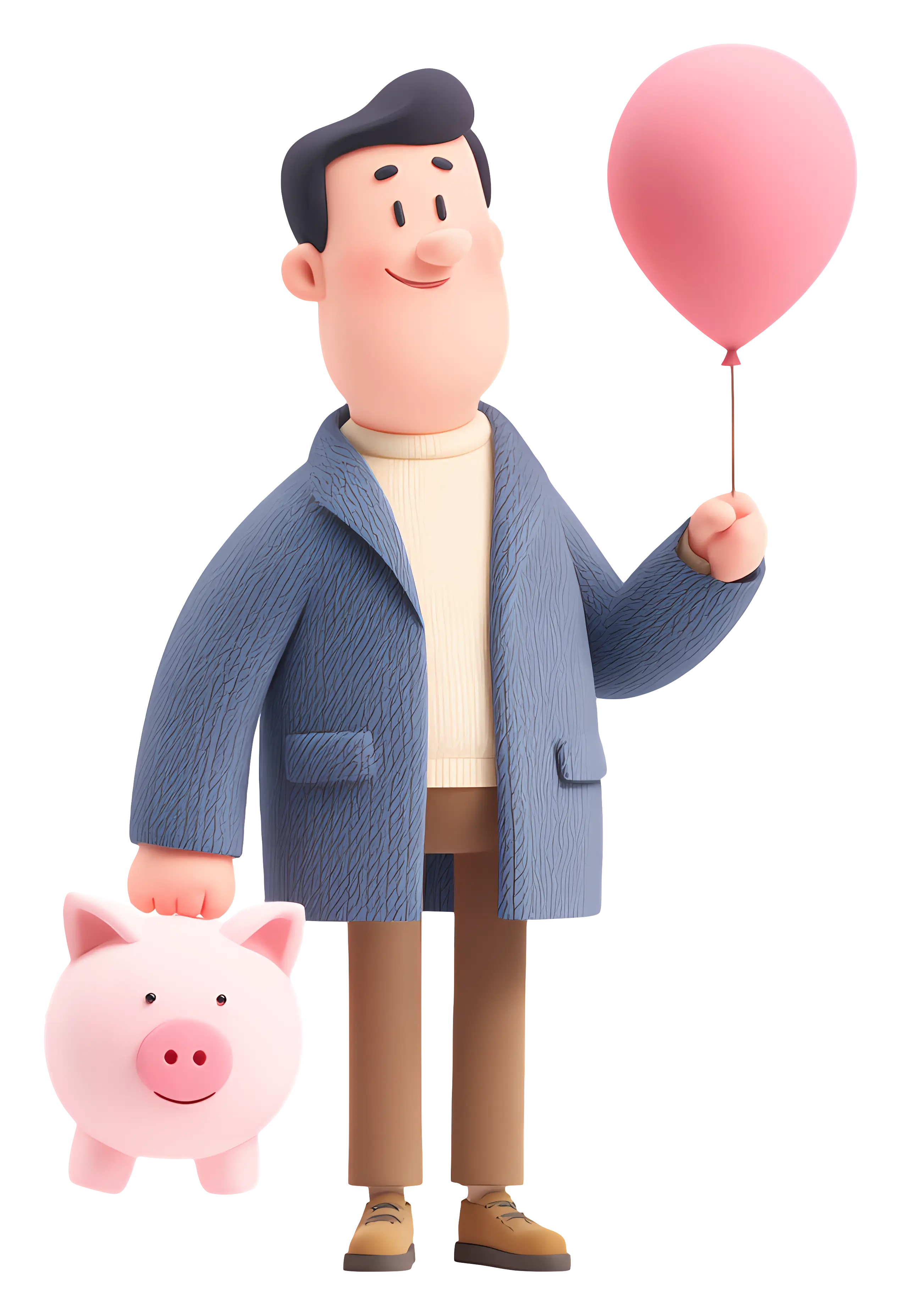 Man Holding Piggy Bank and Balloon