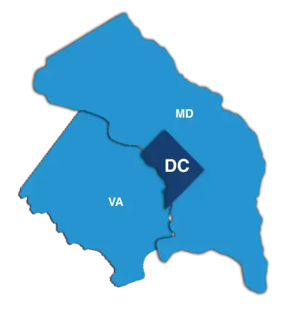 Map Highlighting Washington DC and Surrounding Areas