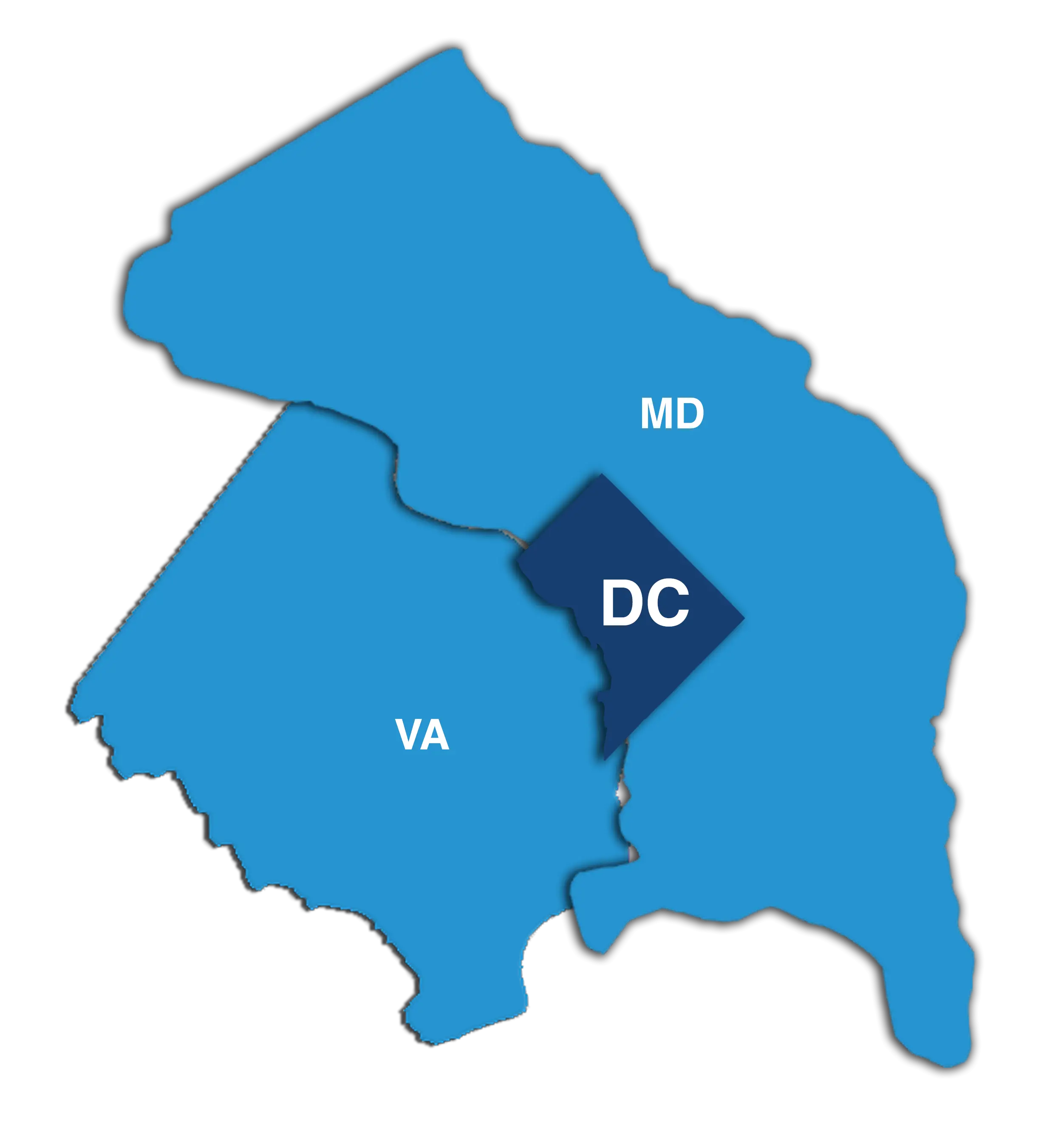 Map Highlighting Washington DC and Surrounding Areas