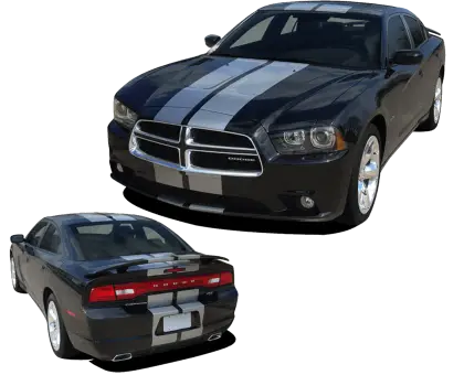 Black Dodge Car with Stripes