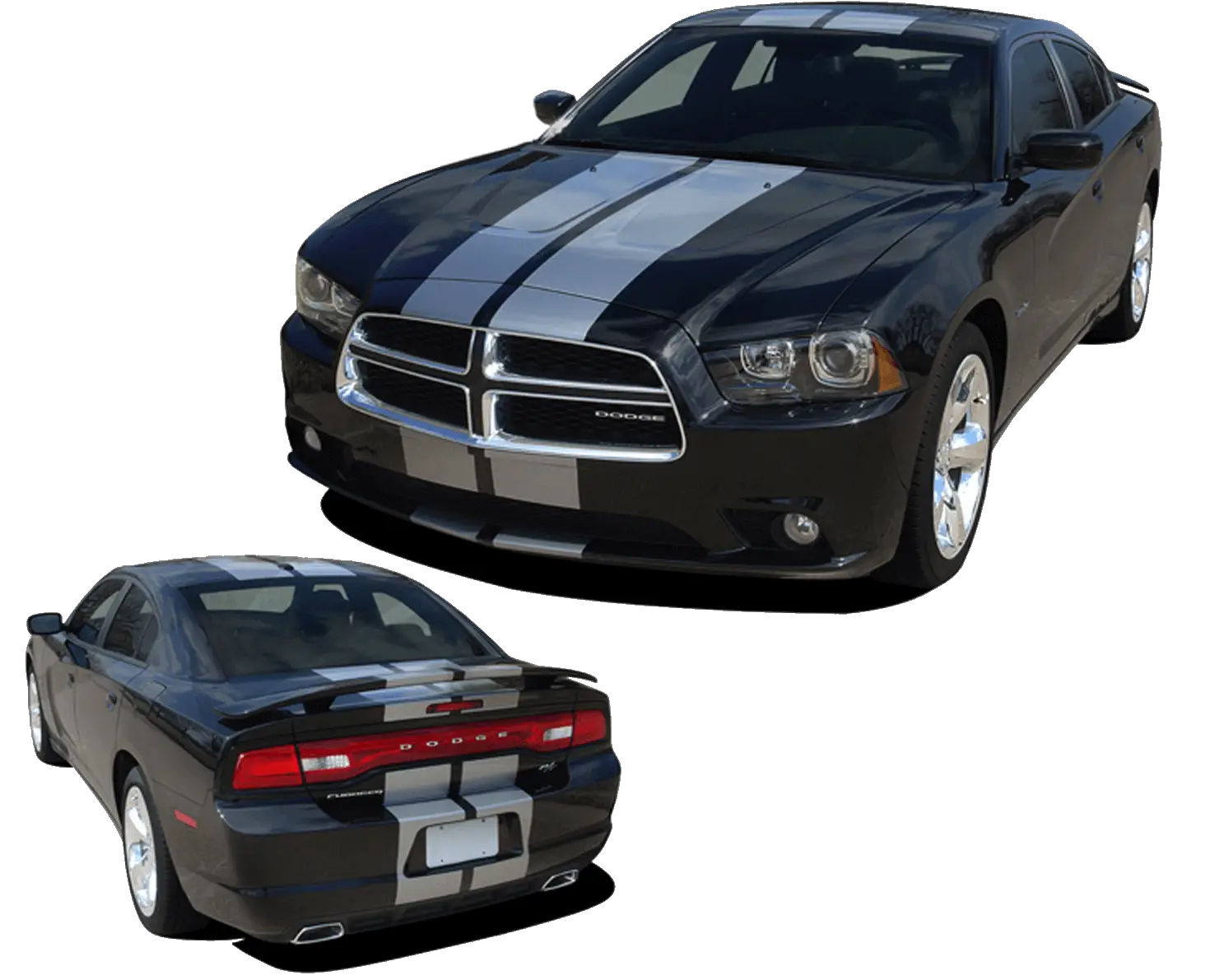 Black Dodge Car with Stripes