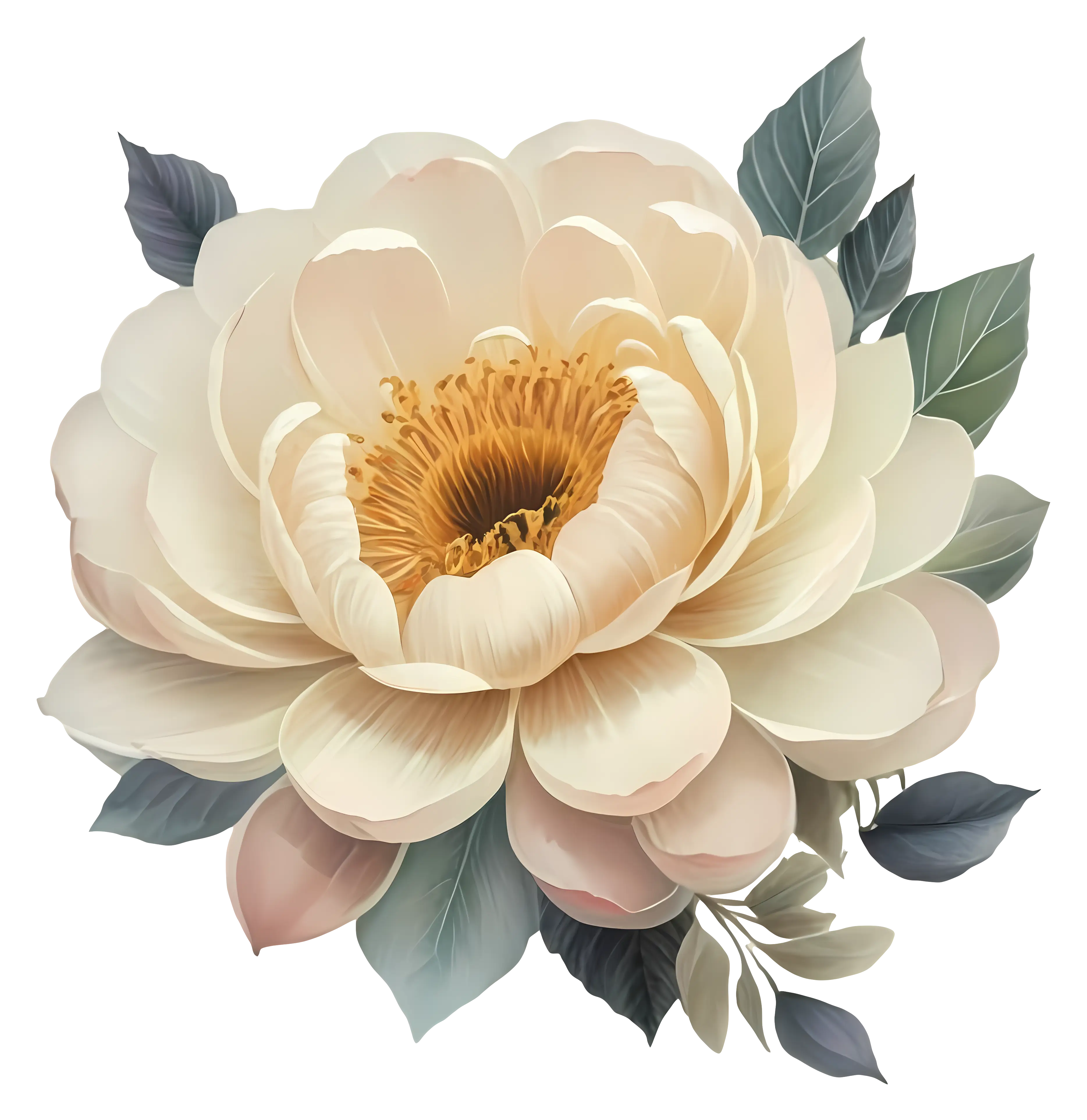 Cream Colored Peony Flower Illustration