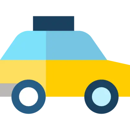 Yellow and Blue Taxi Icon in Flat Design