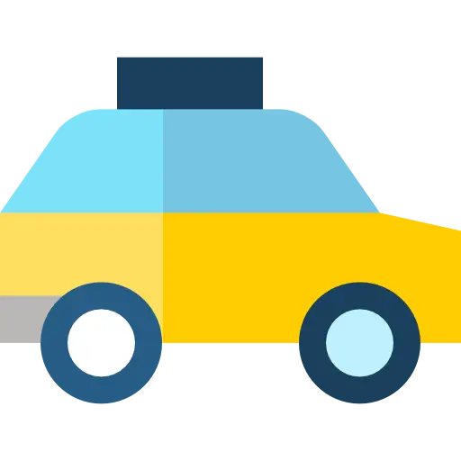 Yellow and Blue Taxi Icon in Flat Design