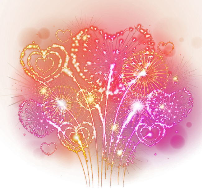 Colorful Sparkling Firework Hearts Graphic