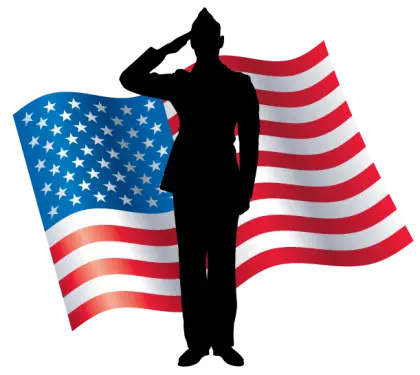 Saluting Soldier Silhouette with American Flag
