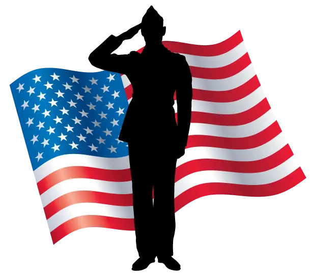 Saluting Soldier Silhouette with American Flag