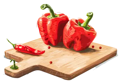 Fresh Red Bell Peppers on Cutting Board