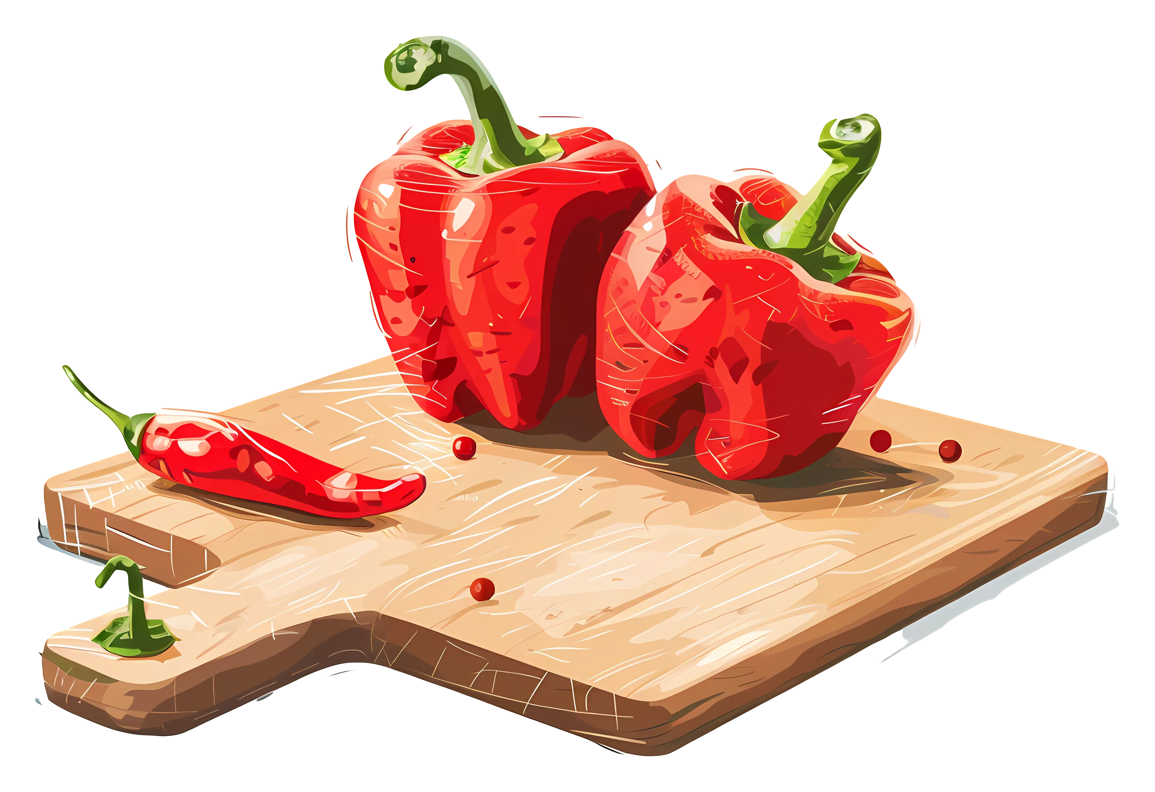 Fresh Red Bell Peppers on Cutting Board