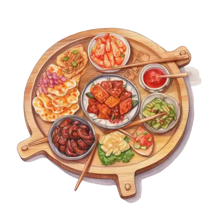 Assorted Food Platter on Wooden Board