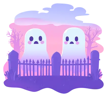 Adorable Ghosts Behind a Fence in a Spooky Setting