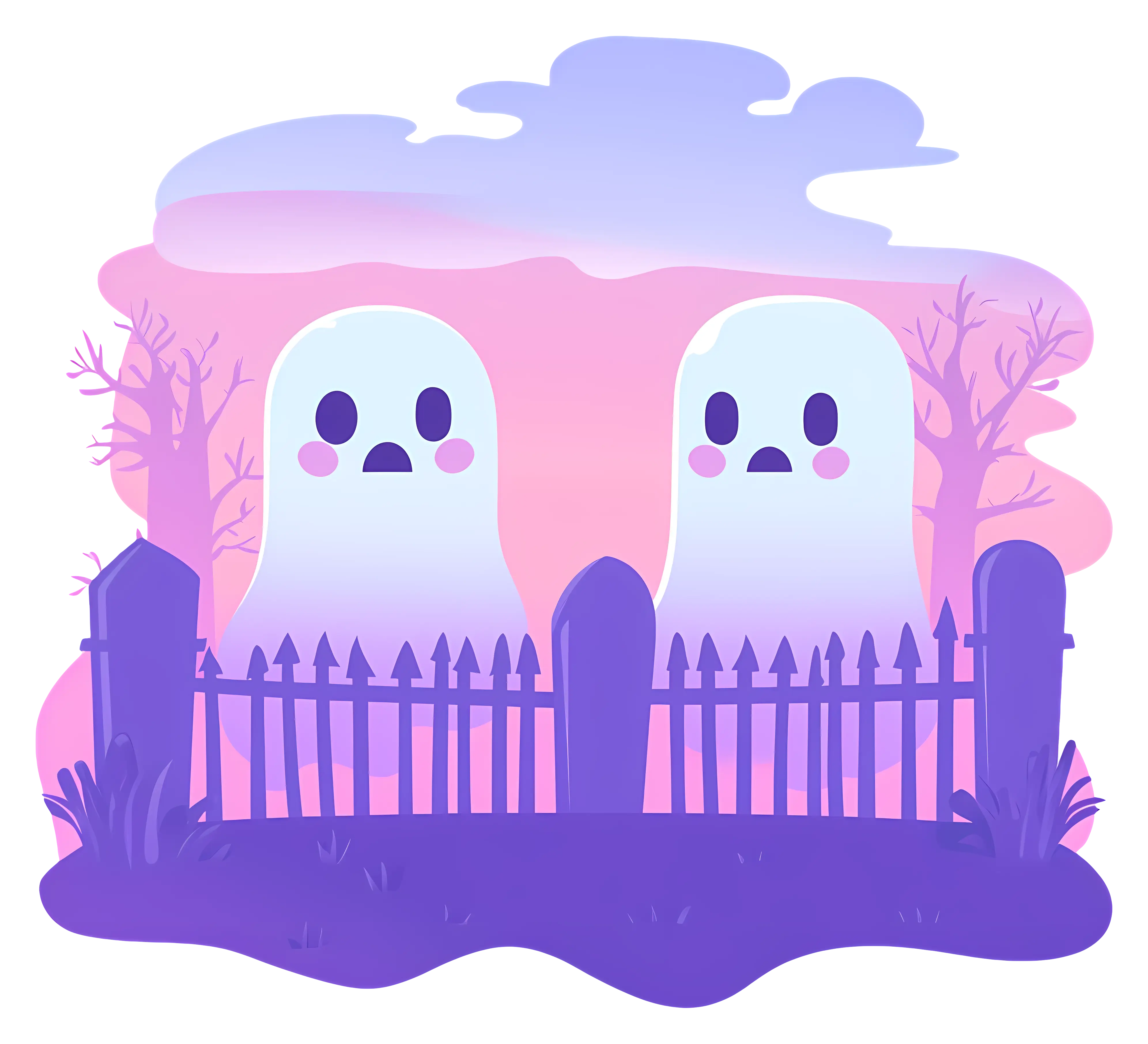 Adorable Ghosts Behind a Fence in a Spooky Setting
