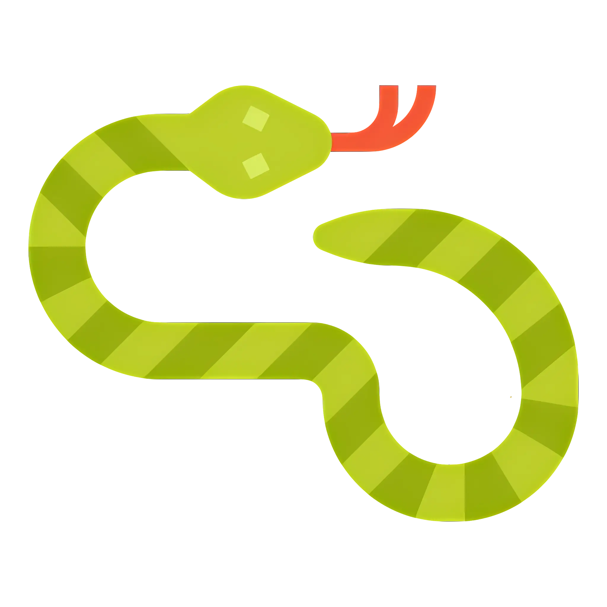 Cartoon Green Snake with Stripes and Red Tongue