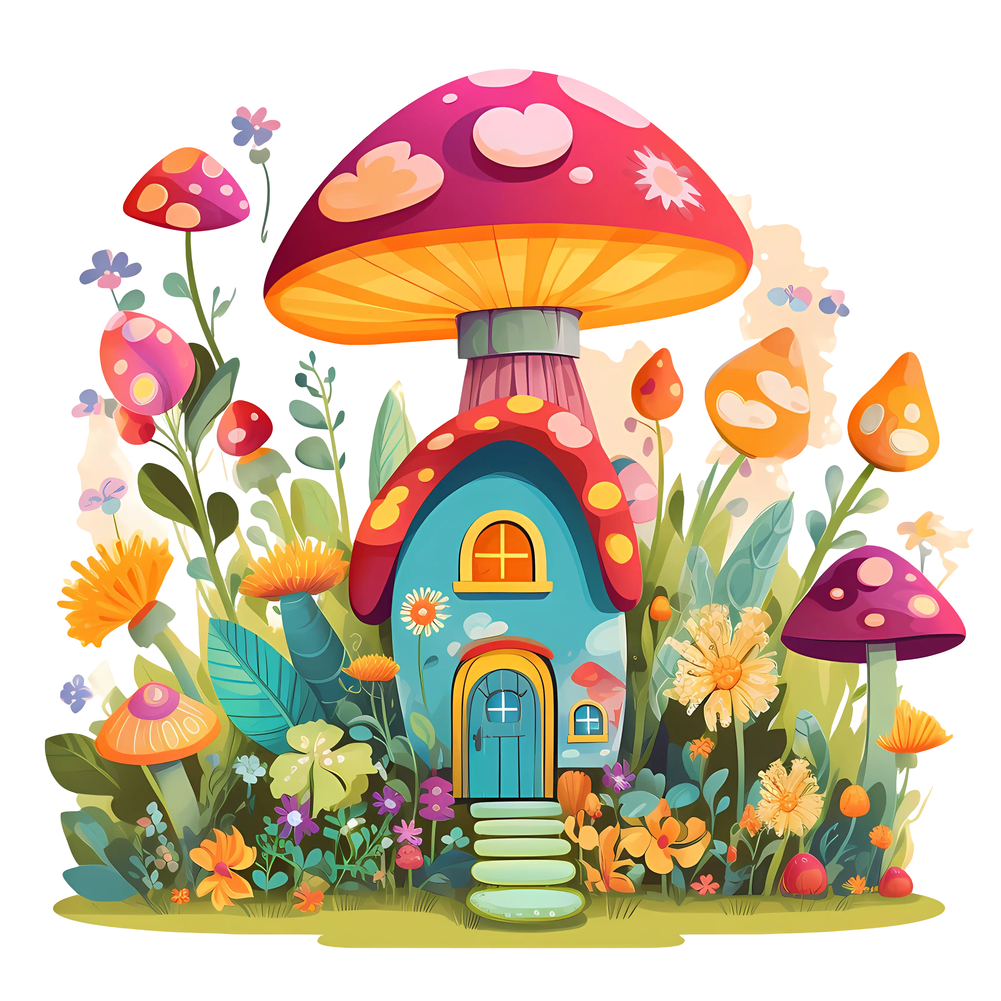 Whimsical Mushroom House in Fantasy Garden