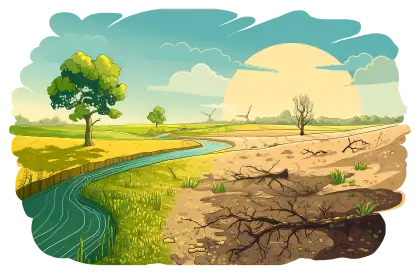 Illustration Showcasing Contrasting Landscapes