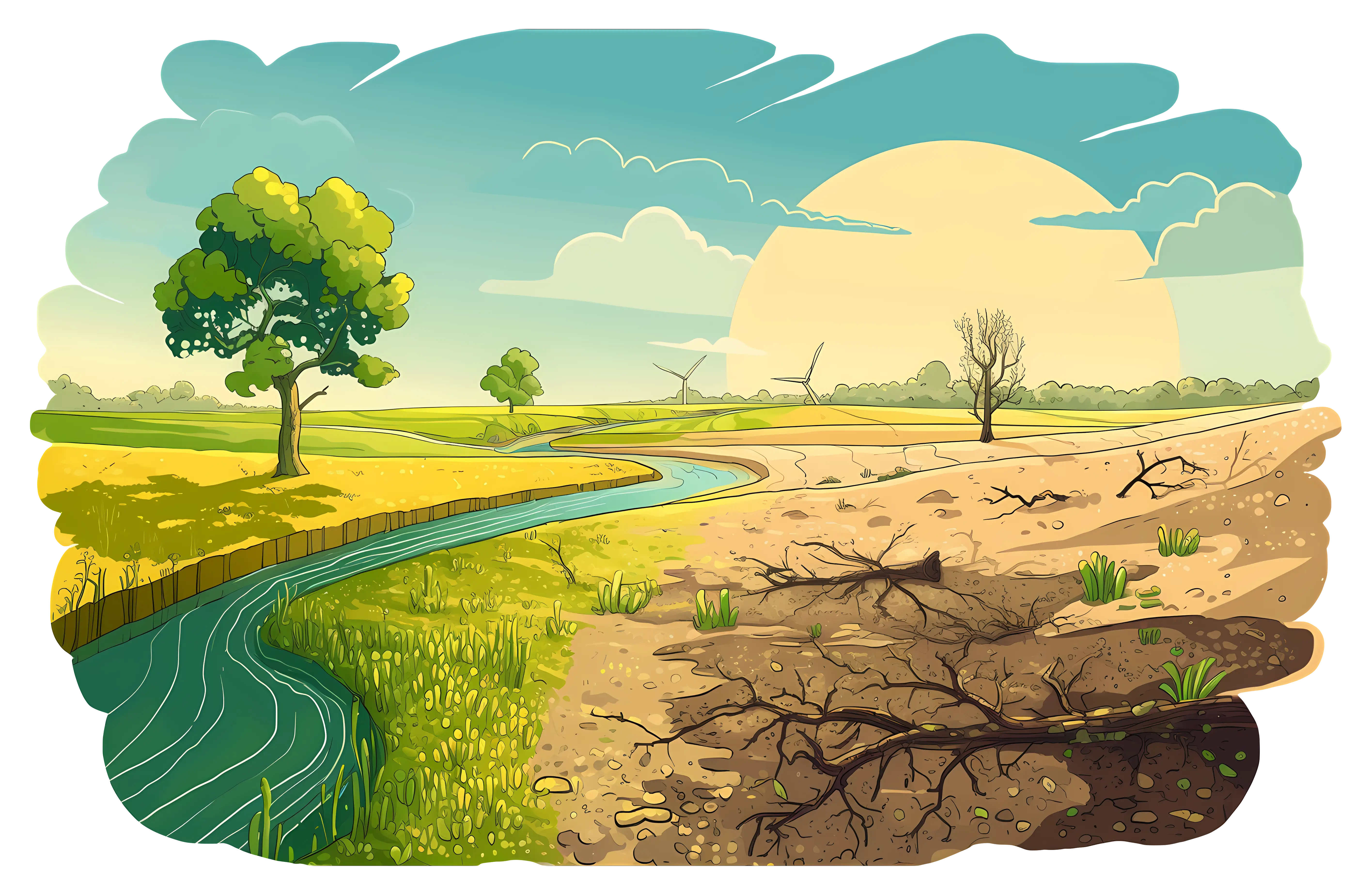 Illustration Showcasing Contrasting Landscapes