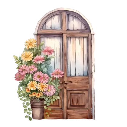 Vintage Door with Floral Decoration