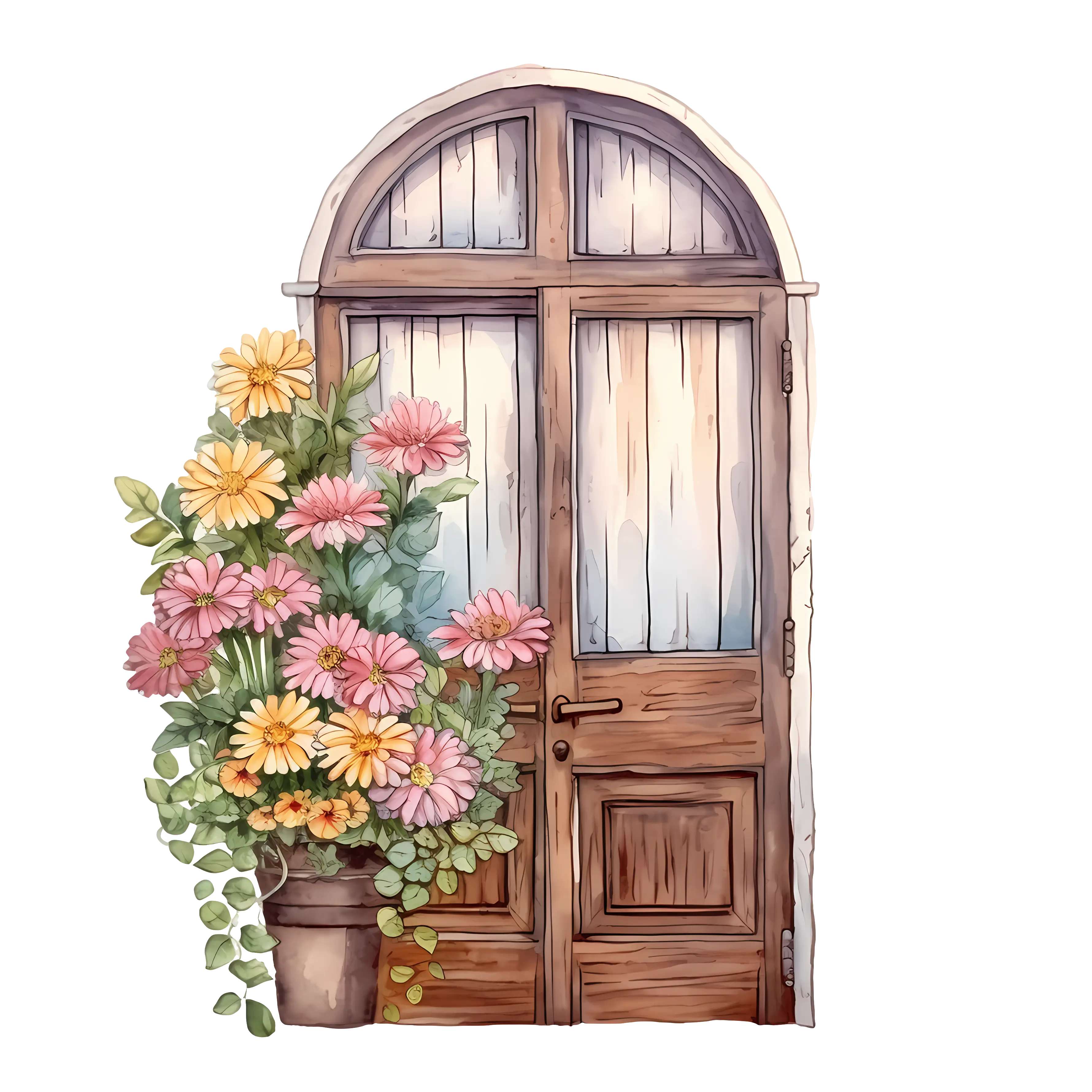 Vintage Door with Floral Decoration