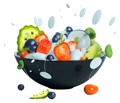 Colorful Fruit Salad in a Black Bowl
