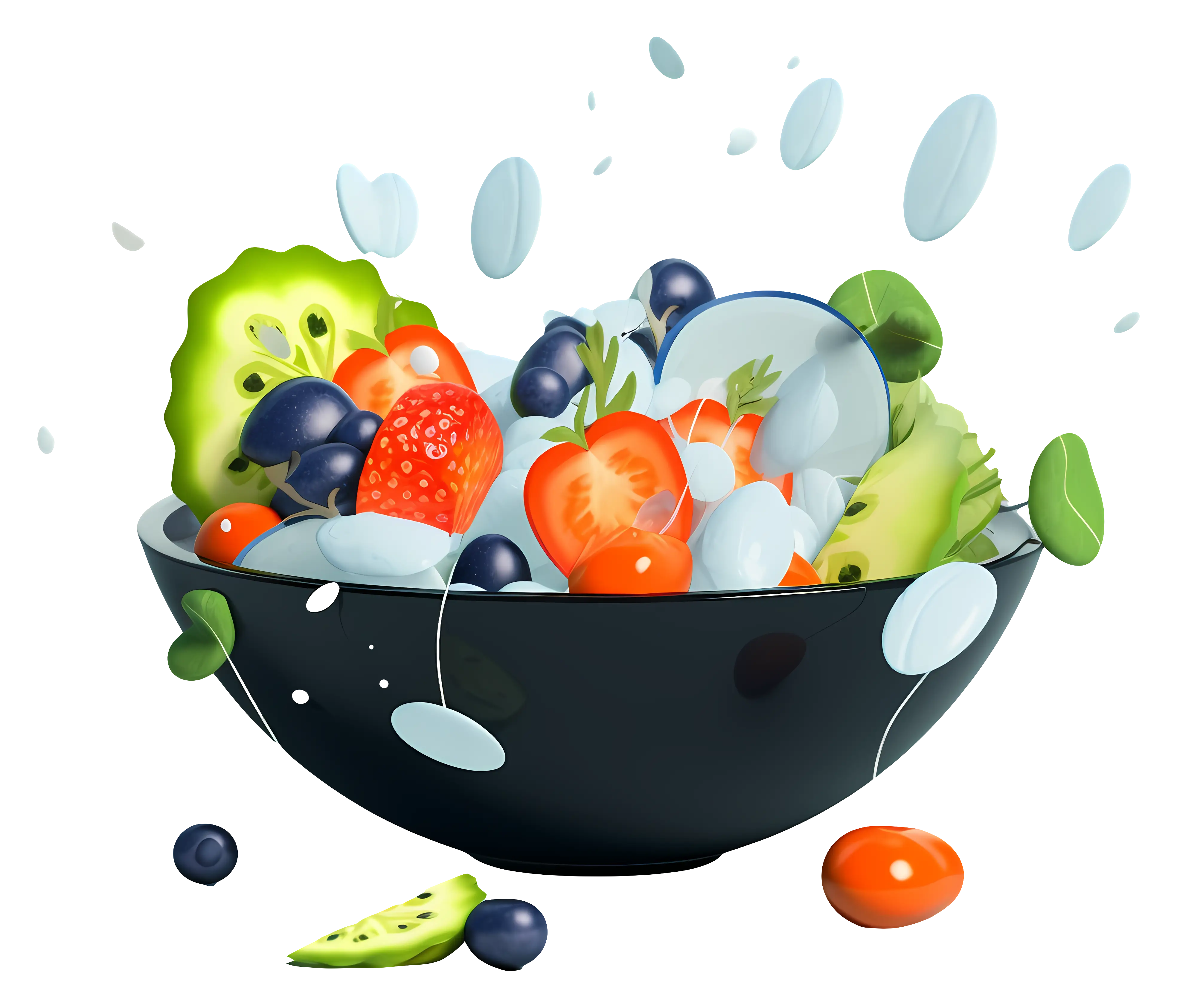 Colorful Fruit Salad in a Black Bowl