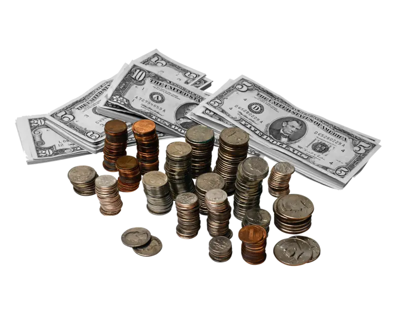 Stacked Coins and Dollar Bills Illustration