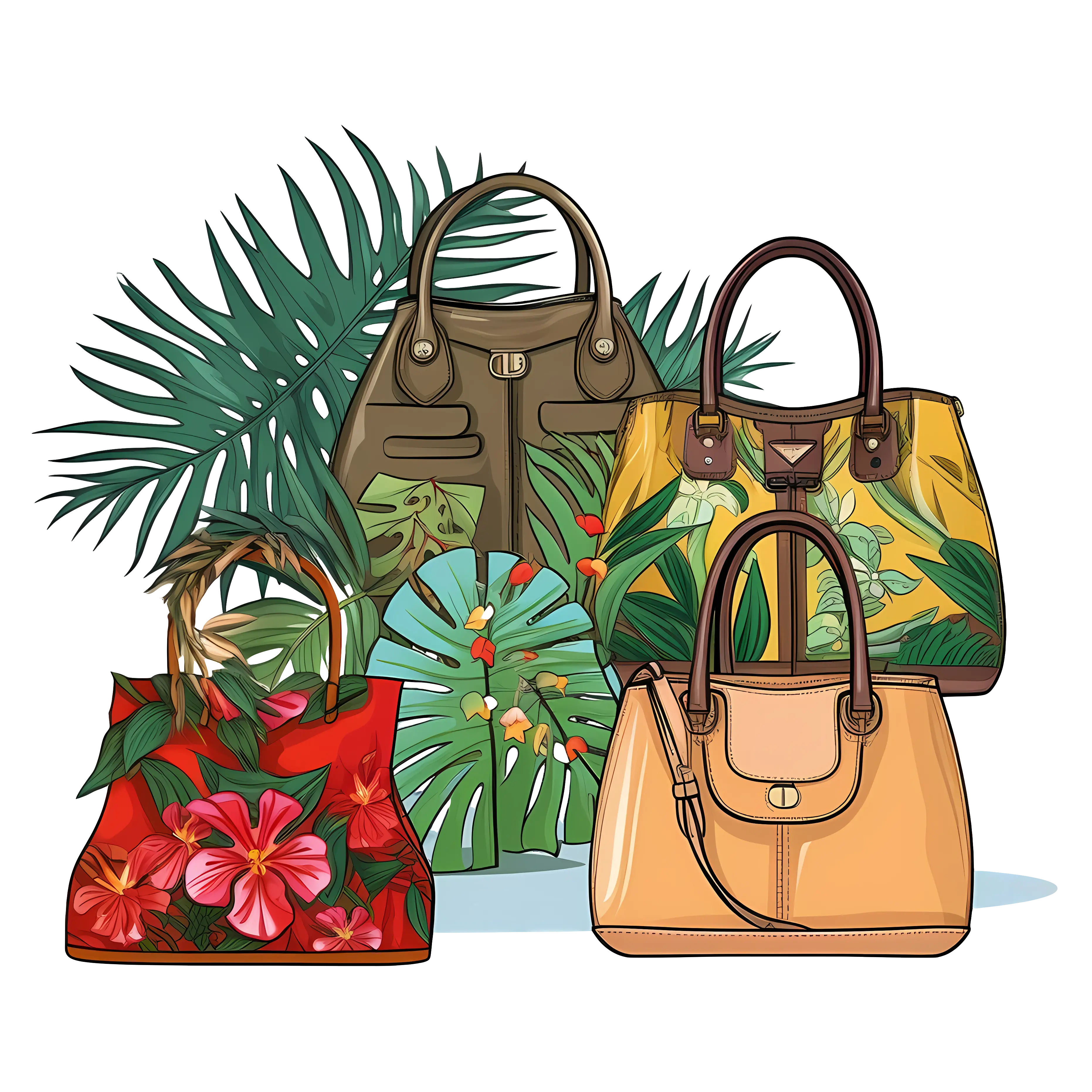 Tropical Handbags with Floral and Leaf Designs