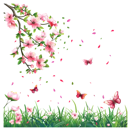 Cherry Blossoms and Butterflies