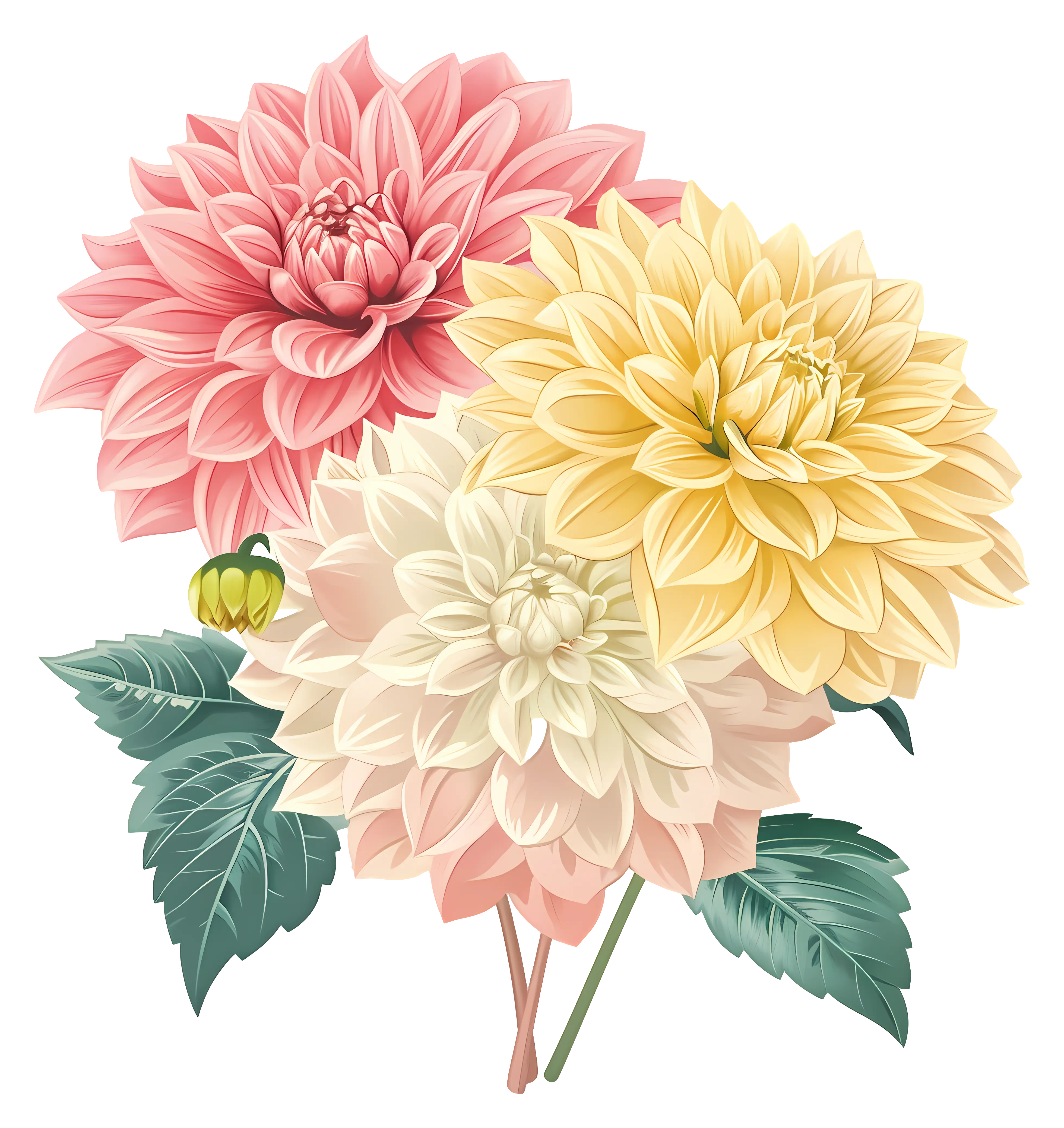 Bouquet of Dahlia Flowers Watercolor Illustration