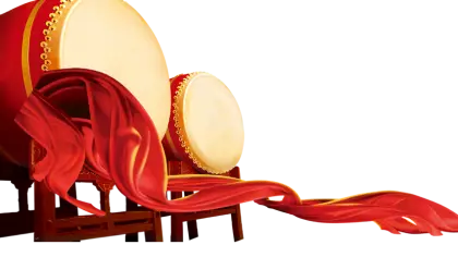 Traditional Drums with Decorative Red Cloth Design