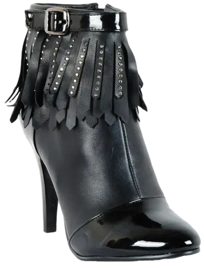Black High Heel Boot with Fringe