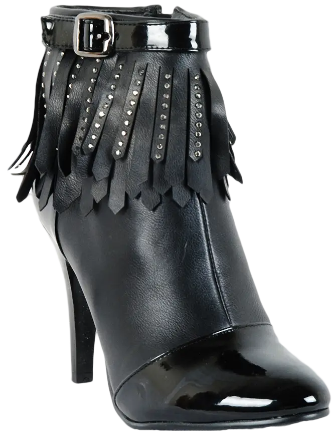 Black High Heel Boot with Fringe