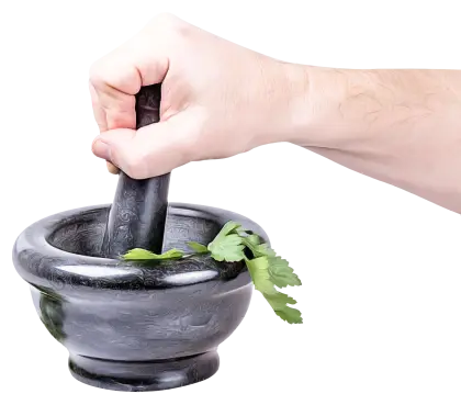 Black Marble Mortar and Pestle with Herbs