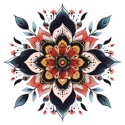 Intricate Mandala Flower Design with Colorful Accents