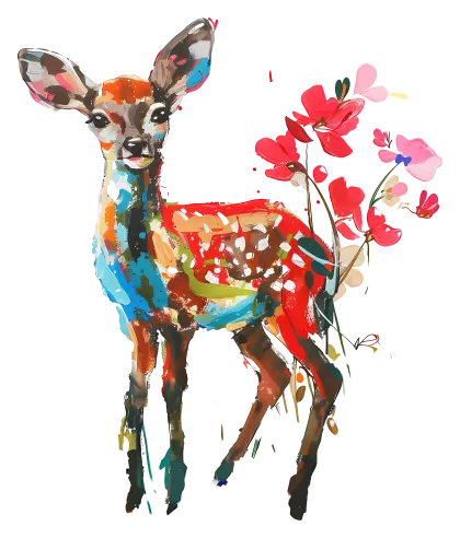 Colorful Deer with Flowers