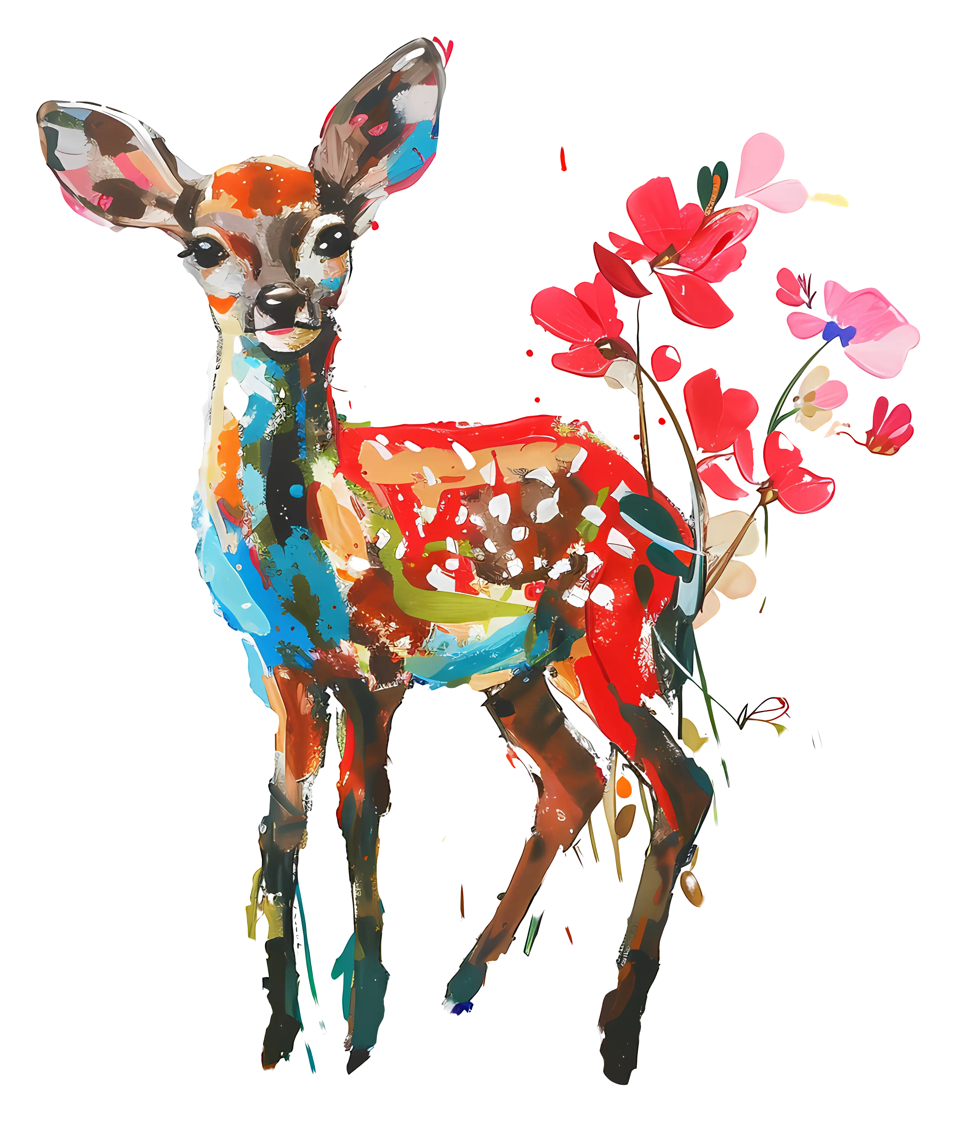Colorful Deer with Flowers