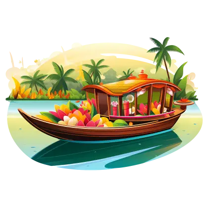 Colorful Flower Boat Scene on a Lake
