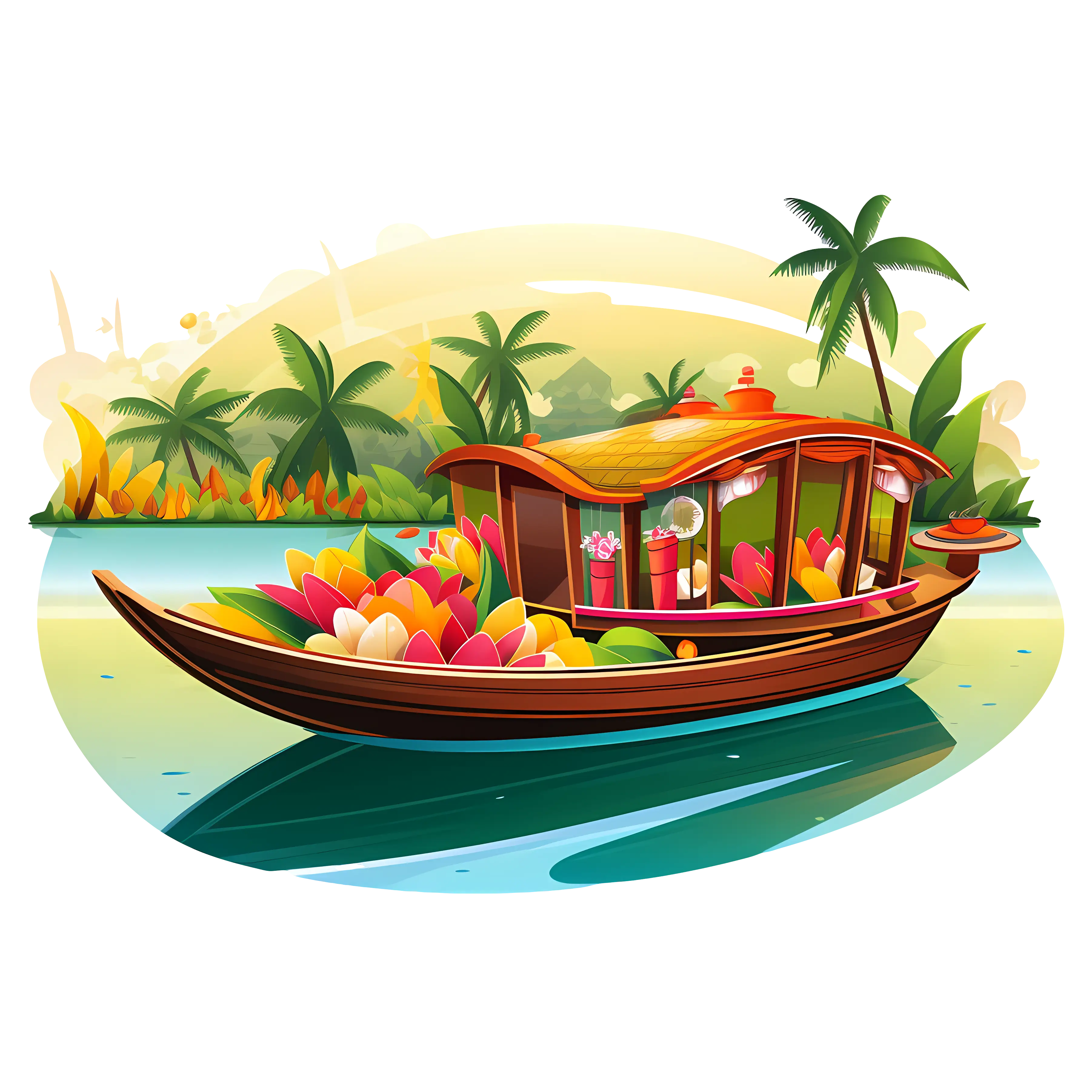 Colorful Flower Boat Scene on a Lake