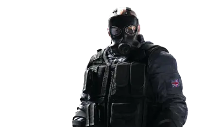 Individual in Tactical Gear with Protective Mask