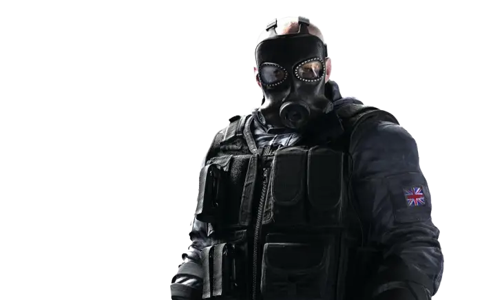 Individual in Tactical Gear with Protective Mask
